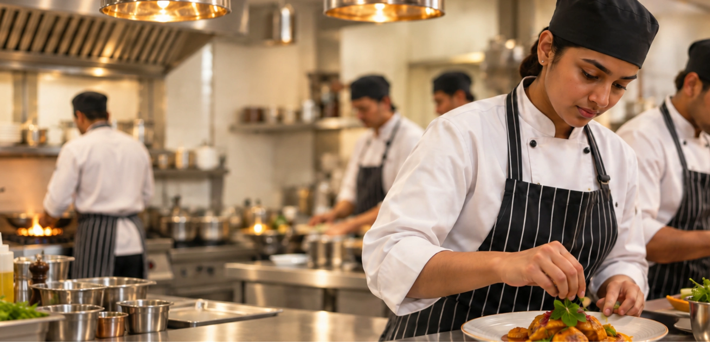 Culinary chefs in commercial kitchen